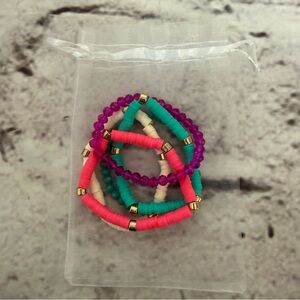 Set of Five Beaded Stretch Elastic Bracelets